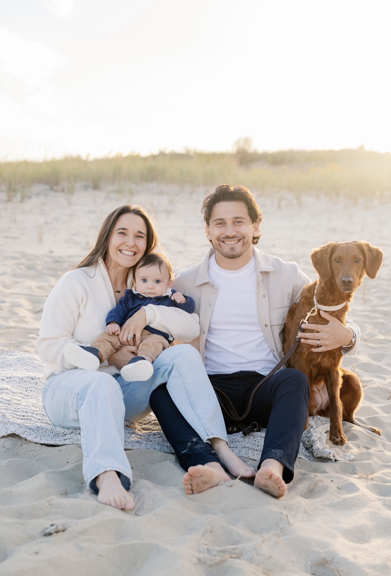 Mary with her family on the beach